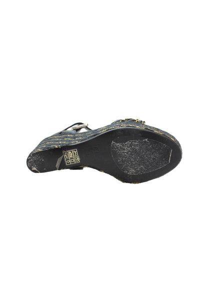 Castaner Womens Woven Embellished Ankle Strap Wedge Heels Shoes Black Size 9