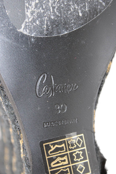 Castaner Womens Woven Embellished Ankle Strap Wedge Heels Shoes Black Size 9