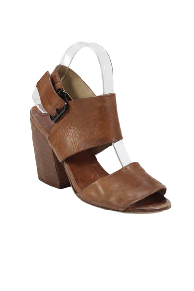 Marsell Womens Leather Ankle Strap Block Heels Sandals Shoes Brown Size 8