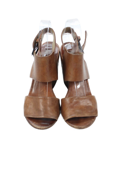 Marsell Womens Leather Ankle Strap Block Heels Sandals Shoes Brown Size 8