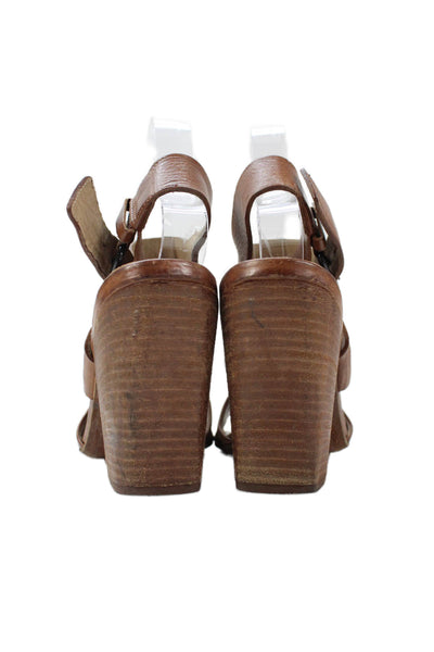 Marsell Womens Leather Ankle Strap Block Heels Sandals Shoes Brown Size 8