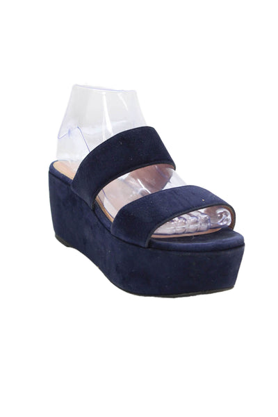 Robert Clergerie Womens Suede Slip On Platform Wedge Shoes Navy Size 8