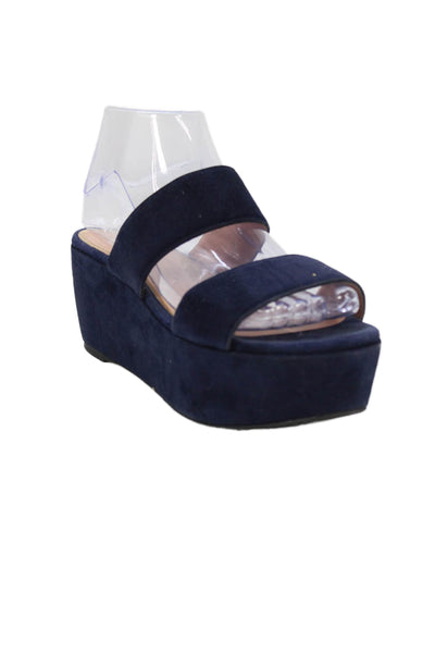 Robert Clergerie Womens Suede Slip On Platform Wedge Shoes Navy Size 8