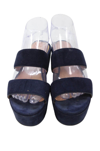 Robert Clergerie Womens Suede Slip On Platform Wedge Shoes Navy Size 8