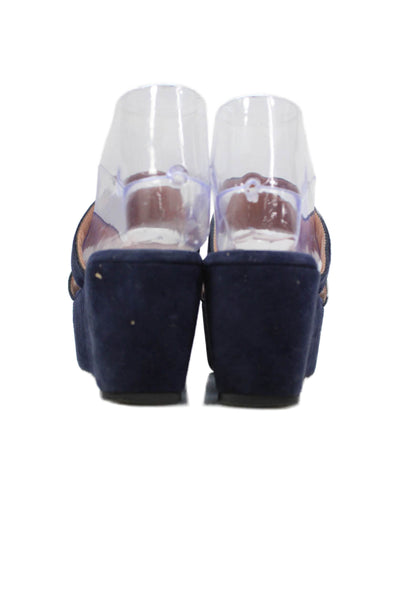 Robert Clergerie Womens Suede Slip On Platform Wedge Shoes Navy Size 8