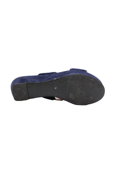 Robert Clergerie Womens Suede Slip On Platform Wedge Shoes Navy Size 8