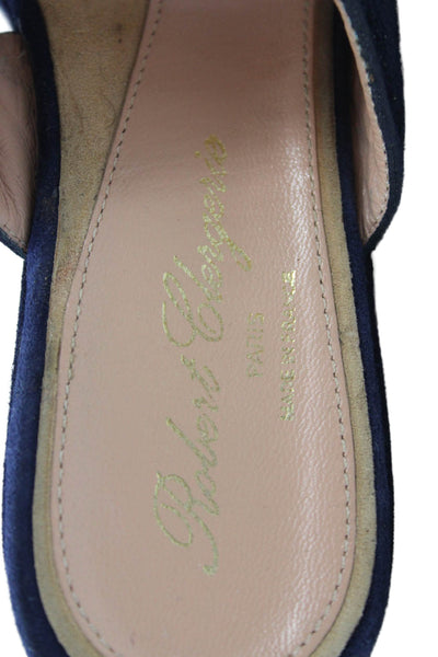 Robert Clergerie Womens Suede Slip On Platform Wedge Shoes Navy Size 8