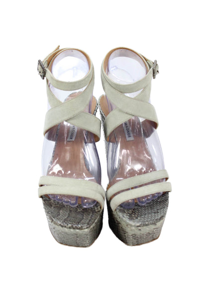 Alexa Wagner Womens Suede Snakeskin Print Strappy Wedge Heels Shoes Gray Size 7