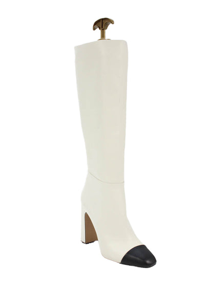 Steve Madden Womens Leather Knee High Ally Boots White Black Size 7.5 Medium
