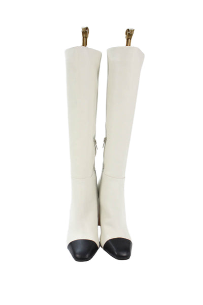Steve Madden Womens Leather Knee High Ally Boots White Black Size 7.5 Medium