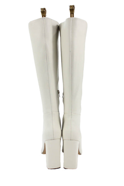 Steve Madden Womens Leather Knee High Ally Boots White Black Size 7.5 Medium