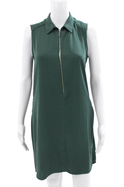 Zara Basic Women Green Collared Sleeveless Shirt Dress Polyester Blend Size S