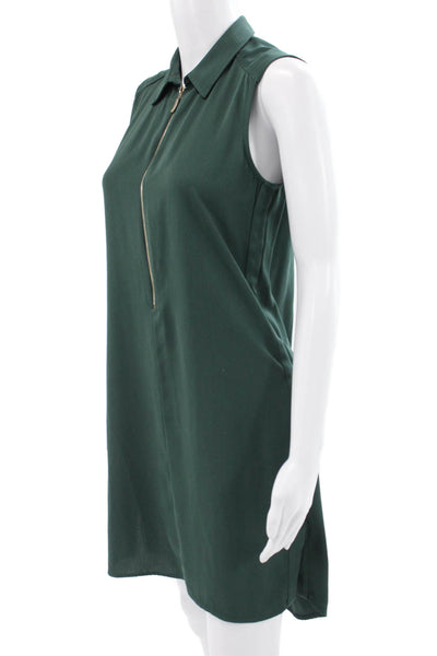 Zara Basic Women Green Collared Sleeveless Shirt Dress Polyester Blend Size S