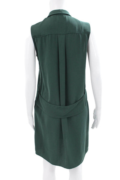 Zara Basic Women Green Collared Sleeveless Shirt Dress Polyester Blend Size S