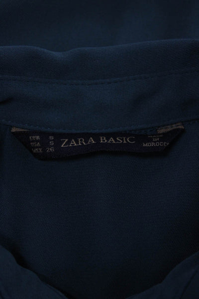 Zara Basic Women Green Collared Sleeveless Shirt Dress Polyester Blend Size S