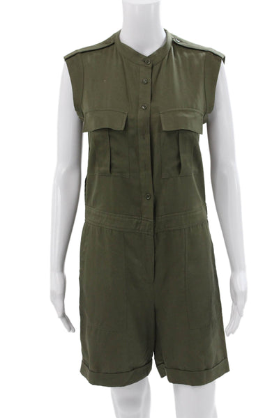 BCBG Max Azria Women Green Collared Button Up Romper Lyocell Size 2