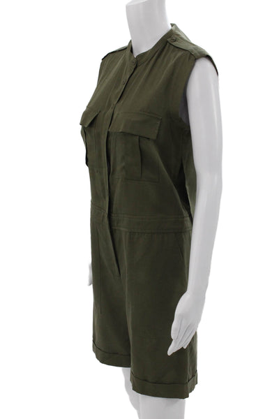 BCBG Max Azria Women Green Collared Button Up Romper Lyocell Size 2
