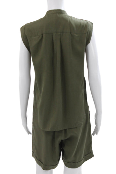 BCBG Max Azria Women Green Collared Button Up Romper Lyocell Size 2