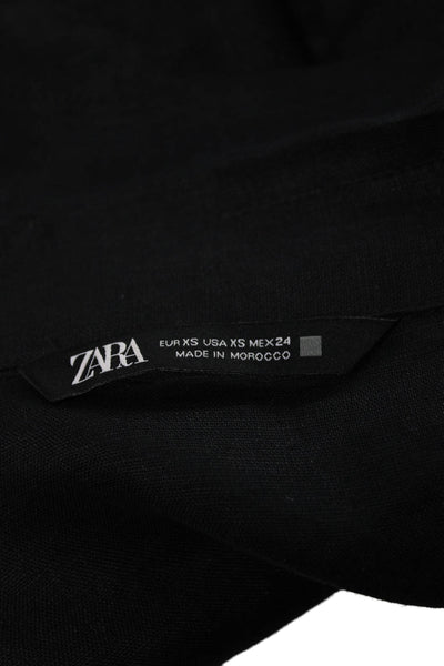 Zara Women Button Down Linen Blend Collared Long Sleeve Black Size XS