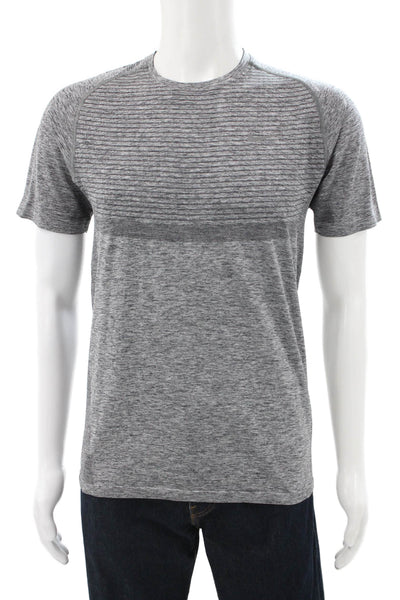 Nike Mens Gray Striped Basic T-Shirt Crew Neck Short Sleeve Polyester Size M