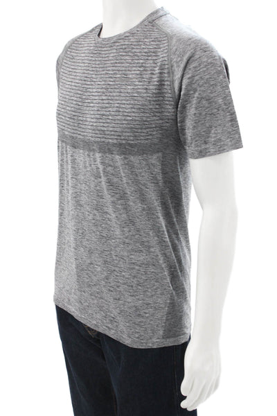 Nike Mens Gray Striped Basic T-Shirt Crew Neck Short Sleeve Polyester Size M