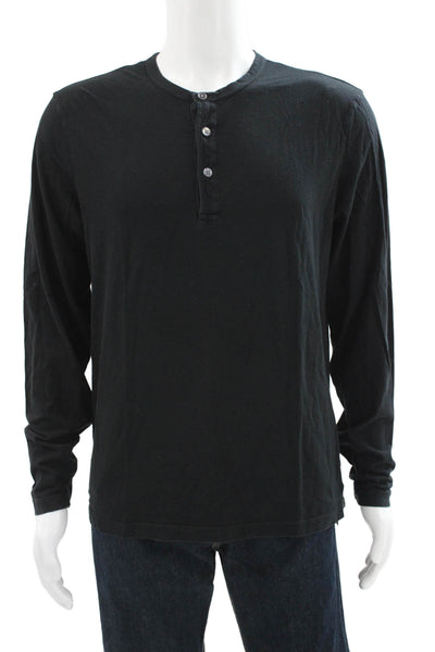 Todd Snyder Mens Long Sleeves Henley Shirt Black Cotton Size Medium