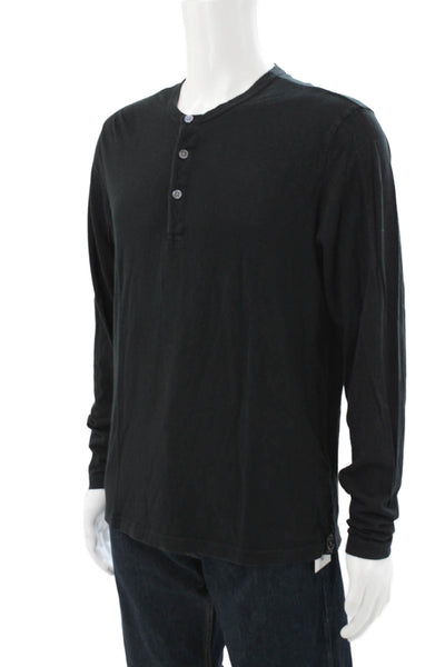 Todd Snyder Mens Long Sleeves Henley Shirt Black Cotton Size Medium