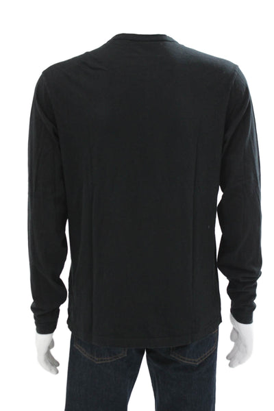 Todd Snyder Mens Long Sleeves Henley Shirt Black Cotton Size Medium