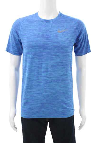 Nike Mens Basic Striped Nylon Crew Neck Short Sleeve T-Shirt Blue Size M