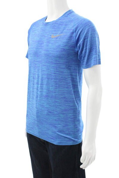 Nike Mens Basic Striped Nylon Crew Neck Short Sleeve T-Shirt Blue Size M