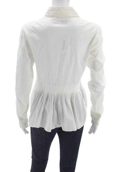 S Max Mara Womens White Cotton Collared Long Sleeve Basic Blouse Button Size 8