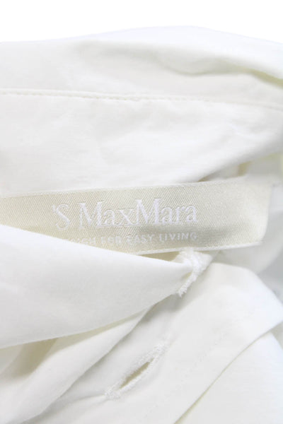 S Max Mara Womens White Cotton Collared Long Sleeve Basic Blouse Button Size 8