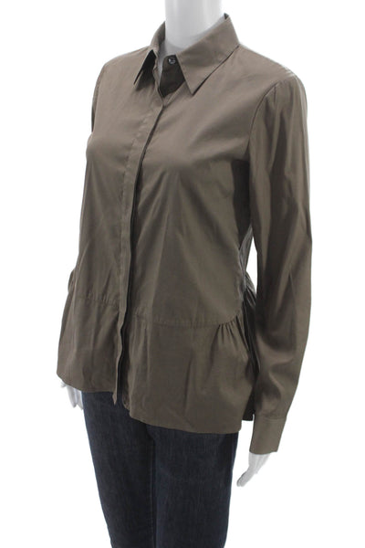 Theory Womens Brown Cotton Collared Button-Up Basic Long Sleeve Petite Size S