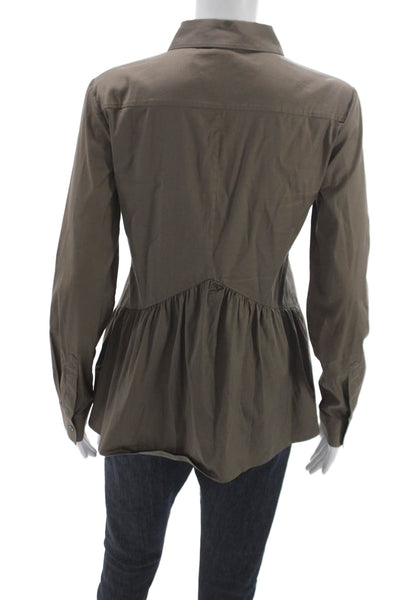 Theory Womens Brown Cotton Collared Button-Up Basic Long Sleeve Petite Size S