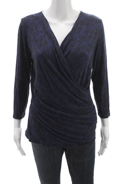 Max Mara Womens Blue V Neck Geometric Viscose Wrap Sweater Long Sleeve Size L