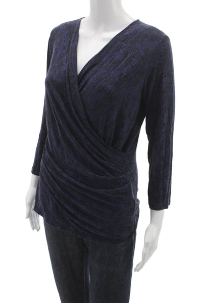 Max Mara Womens Blue V Neck Geometric Viscose Wrap Sweater Long Sleeve Size L