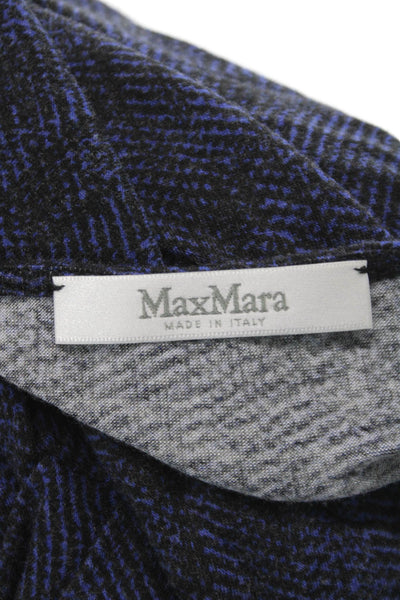 Max Mara Womens Blue V Neck Geometric Viscose Wrap Sweater Long Sleeve Size L