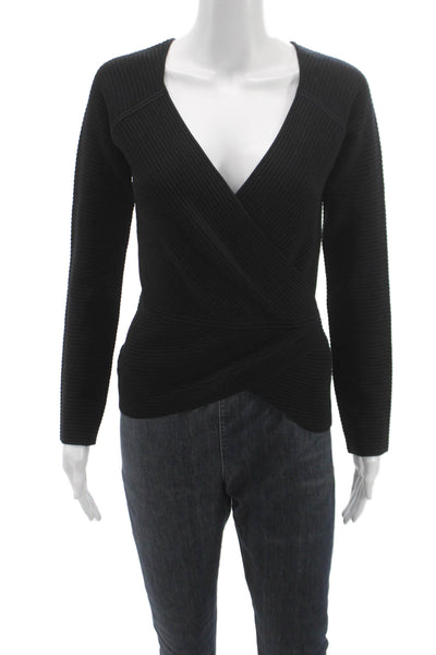 Max Mara Womens Blue V Neck Geometric Viscose Wrap Sweater Long Sleeve Size L