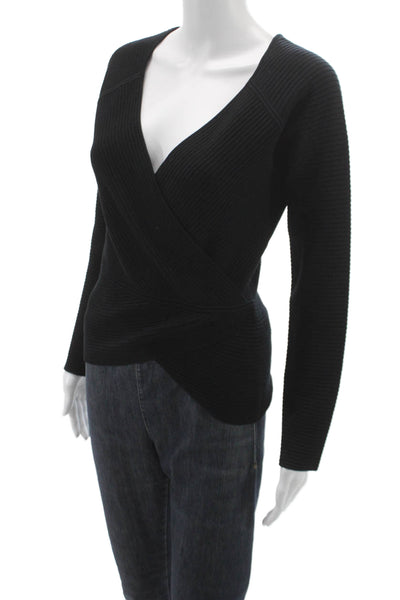 Max Mara Women Pullover Silk V-Neck Black Long Sleeve Sweater Size S