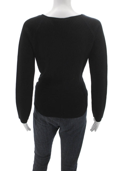 Max Mara Womens Blue V Neck Geometric Viscose Wrap Sweater Long Sleeve Size L