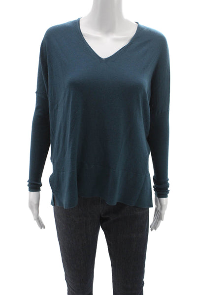Akris Punto Womens Blue V-Neck Wool Pullover Sweater Long Sleeve Size 6