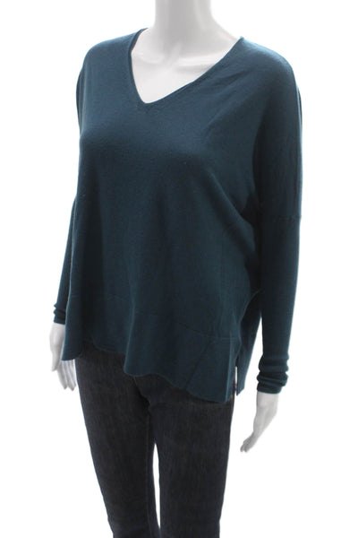Akris Punto Womens Blue V-Neck Wool Pullover Sweater Long Sleeve Size 6