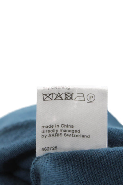 Akris Punto Womens Blue V-Neck Wool Pullover Sweater Long Sleeve Size 6