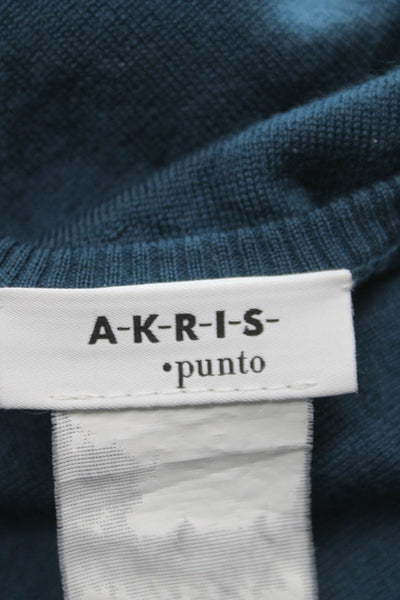 Akris Punto Womens Blue V-Neck Wool Pullover Sweater Long Sleeve Size 6