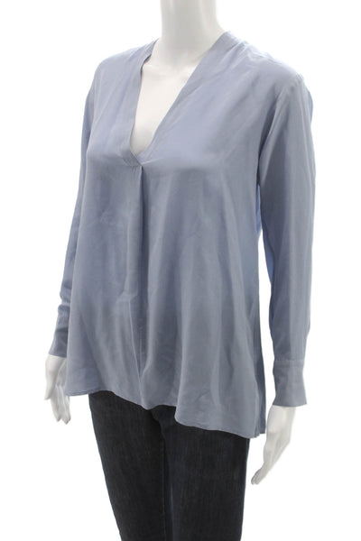 Gerard Darel Women Silk V-Neck Long Sleeve Basic Blouse Blue Size 36