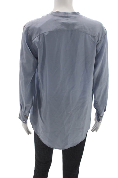 Gerard Darel Women Silk V-Neck Long Sleeve Basic Blouse Blue Size 36