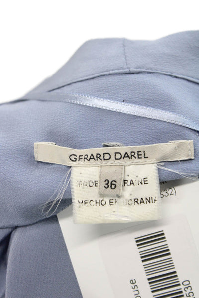 Gerard Darel Women Silk V-Neck Long Sleeve Basic Blouse Blue Size 36