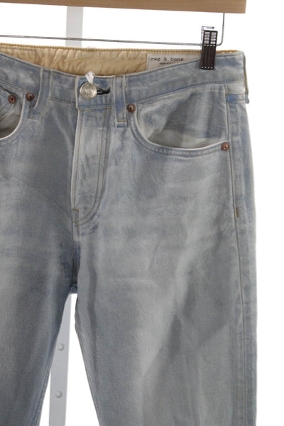Rag & Bone Unisex Adults Tapered Jeans Blue High Rise Cotton Button Size 25