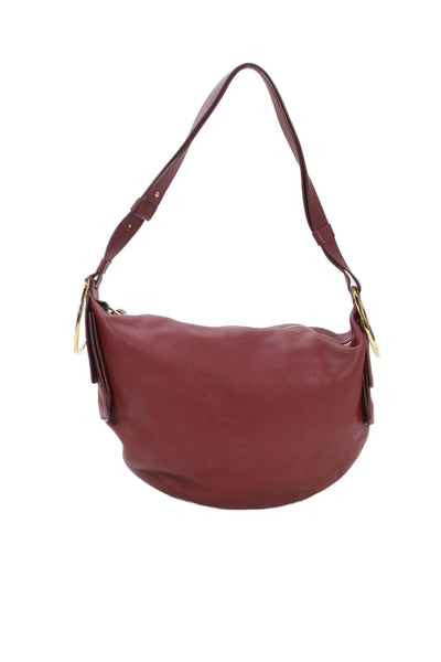 Salvatore Ferragamo Womens Leather Zipper Closure Gold Tone Shoulder Handbag Red