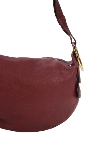 Salvatore Ferragamo Womens Leather Zipper Closure Gold Tone Shoulder Handbag Red
